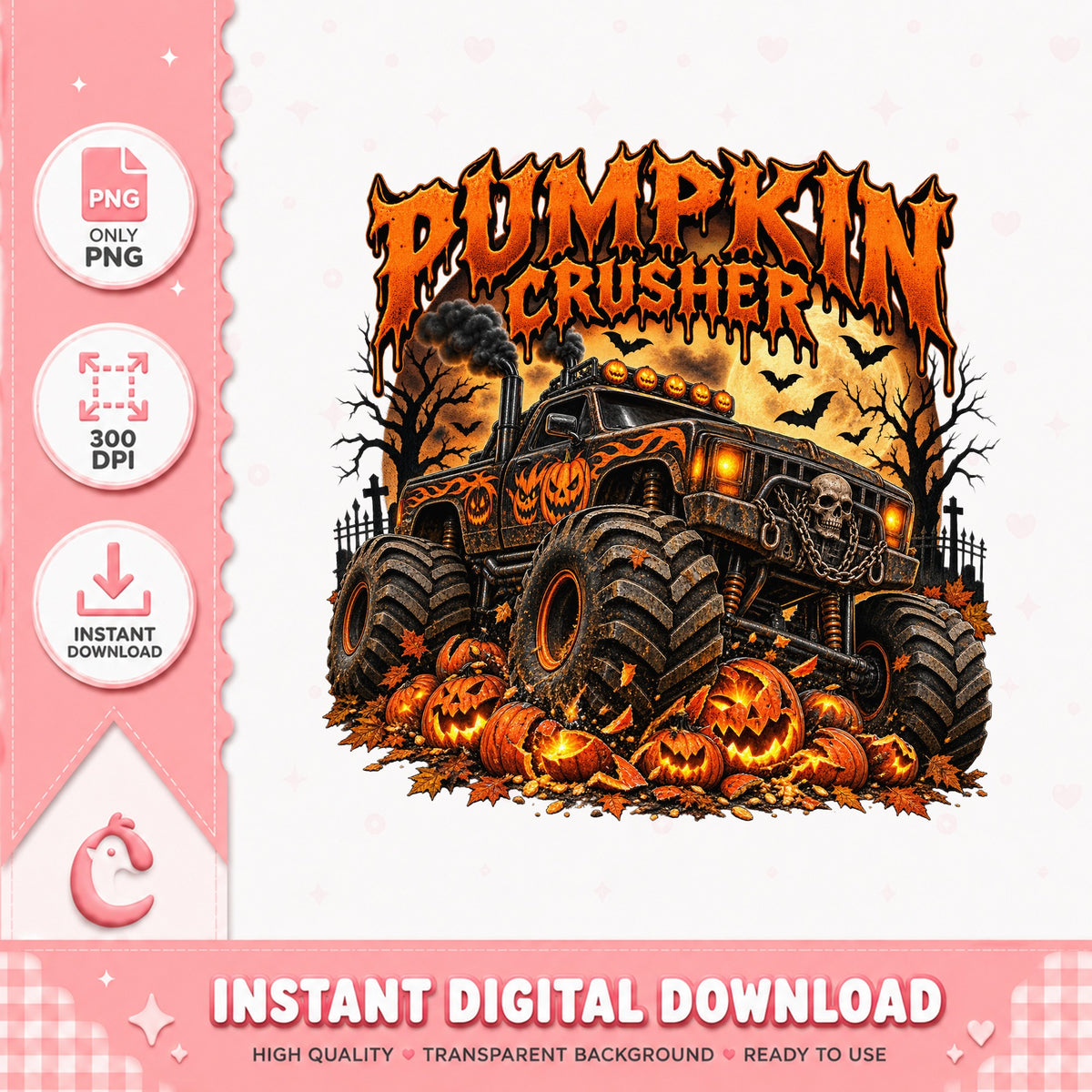 Pumpkin Crusher Monster Truck, Halloween Sublimation, PNG