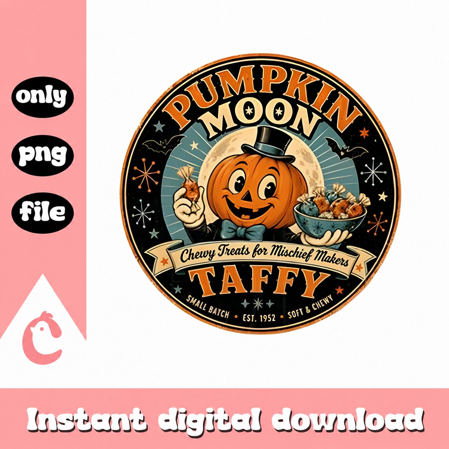 Pumpkin Moon Taffy Retro Label PNG, Vintage Halloween PNG, PNG