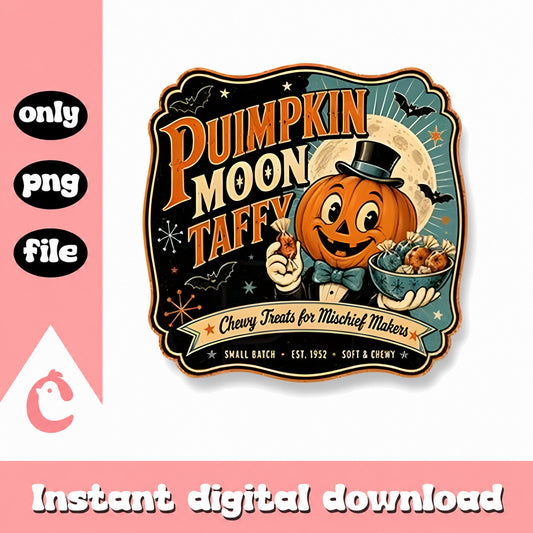 Pumpkin Moon Taffy Retro PNG, Vintage Halloween Clipart, PNG File