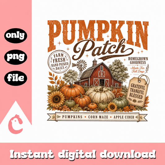 Pumpkin Patch Fall PNG, Thankful Grateful Blessed PNG, Autumn PNG