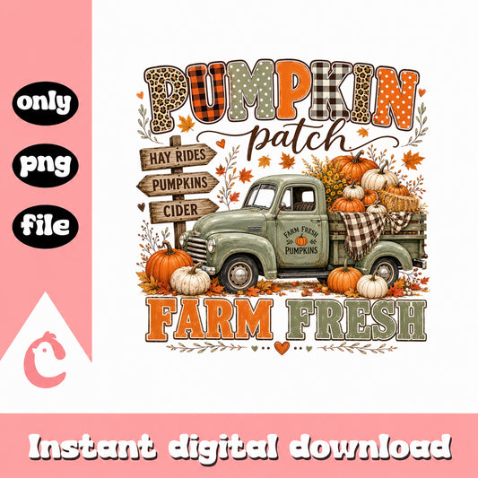 Pumpkin Patch Farm Fresh Truck PNG, Fall Autumn PNG, Halloween PNG