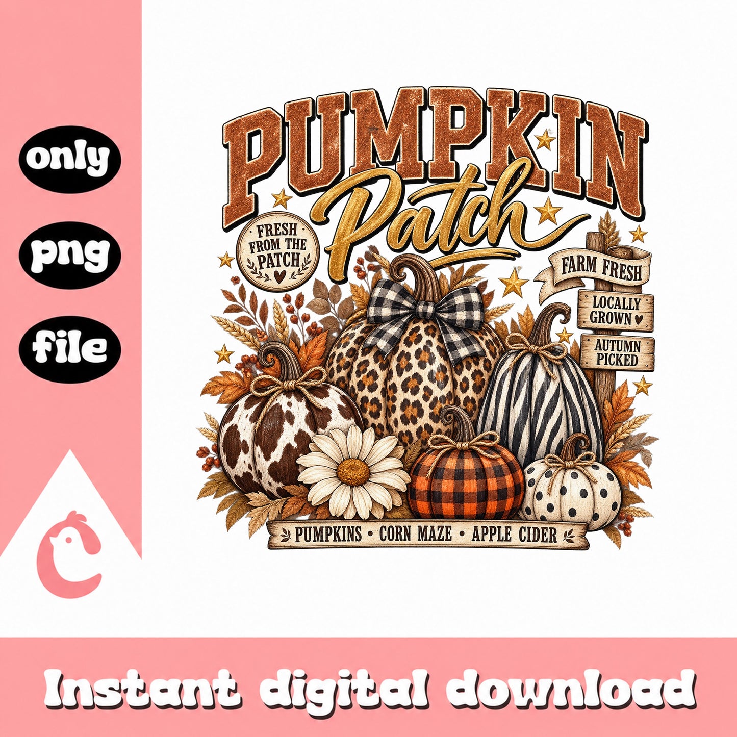 Pumpkin Patch PNG, Fall Autumn Sublimation, Farm Fresh PNG