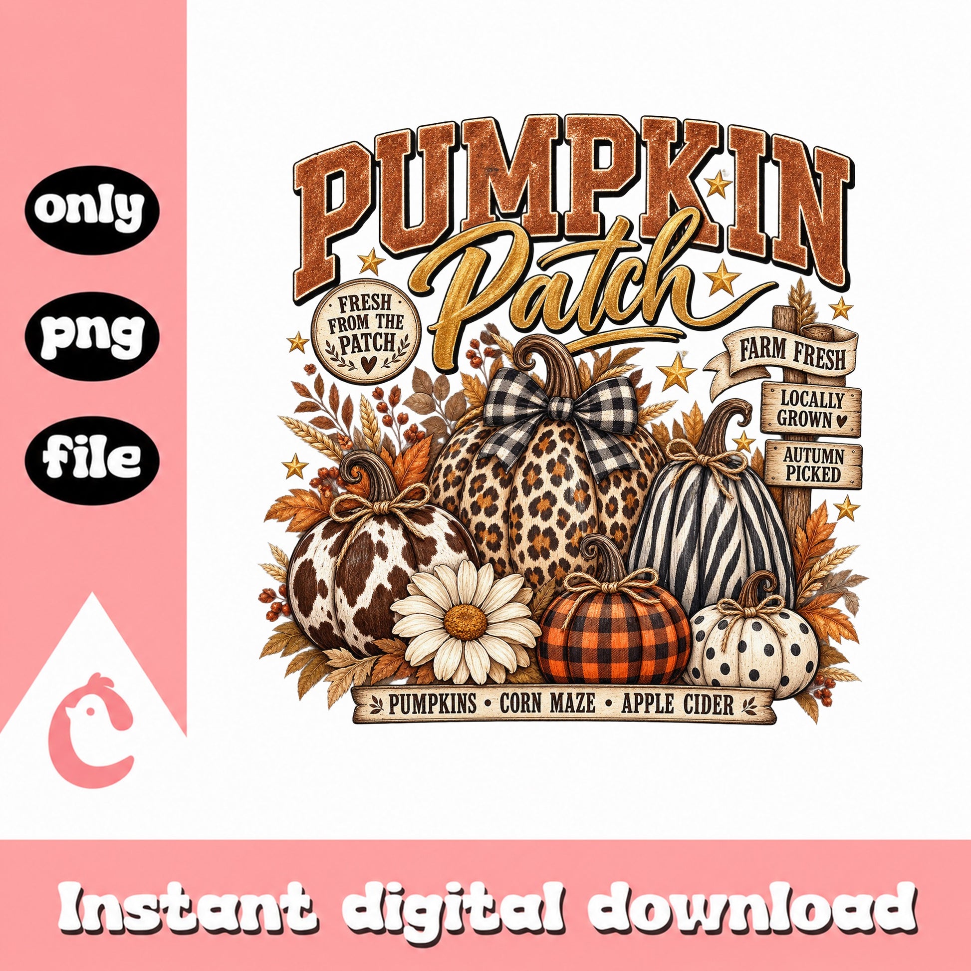 Pumpkin Patch PNG, Fall Autumn Sublimation, Farm Fresh PNG