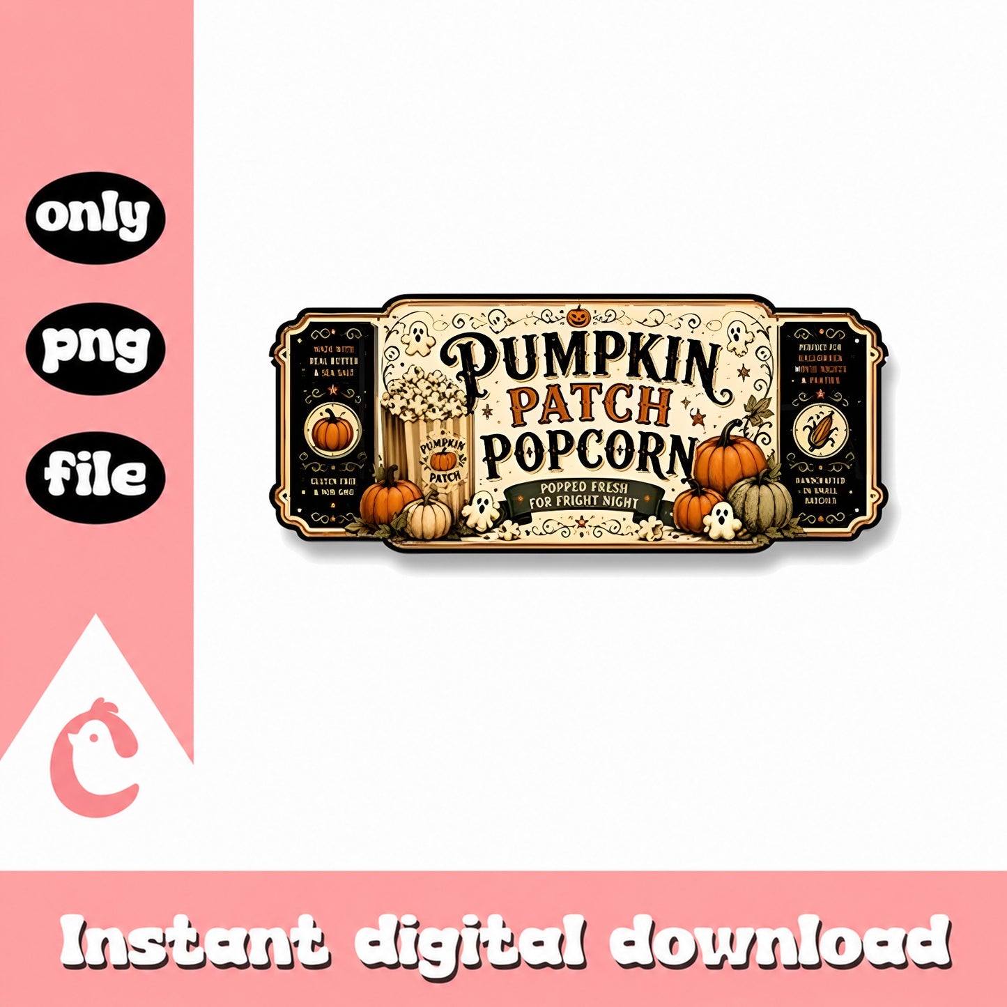 Pumpkin Patch Popcorn Label PNG, Halloween Clipart, Sublimation PNG