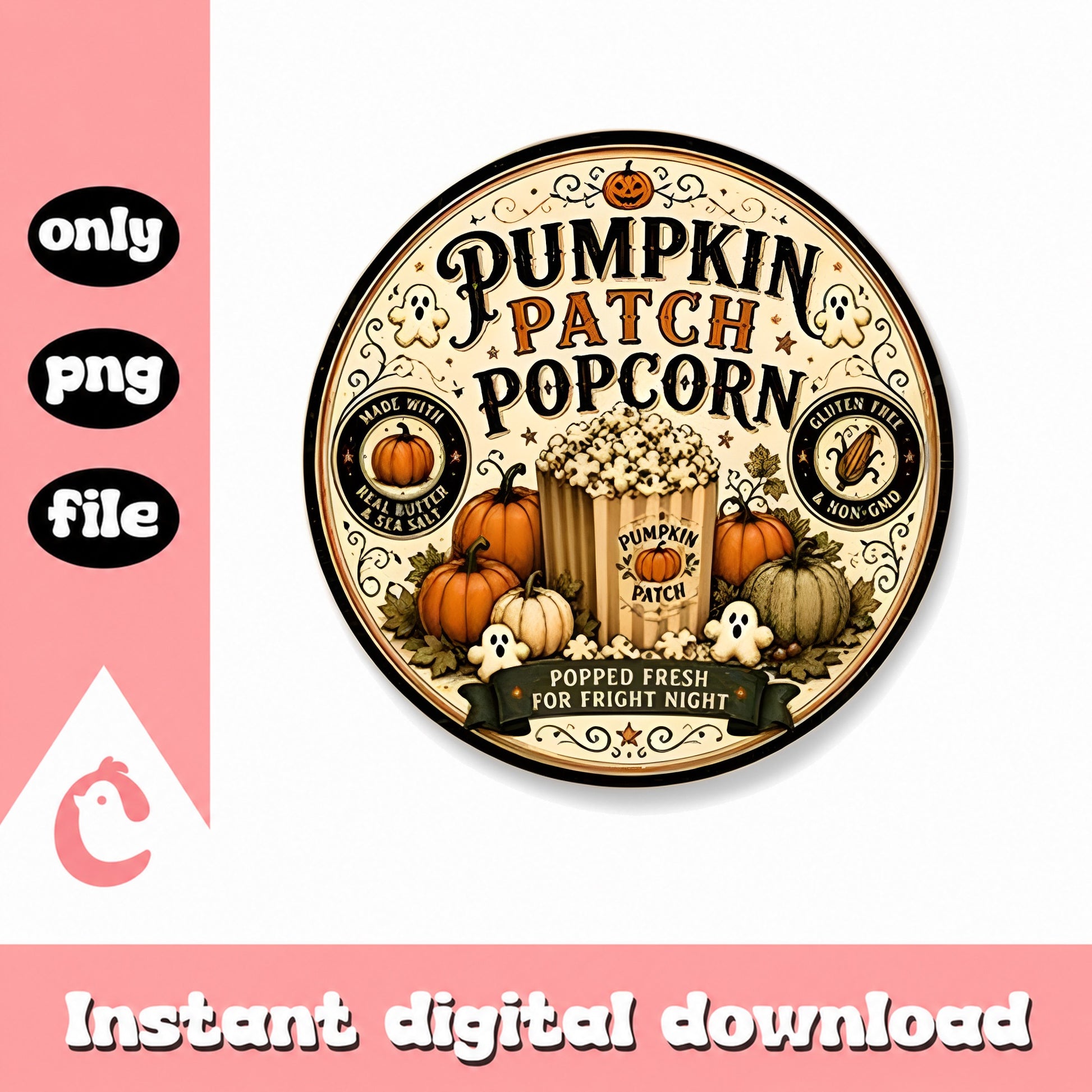 Pumpkin Patch Popcorn Label PNG, Halloween Sublimation, PNG File