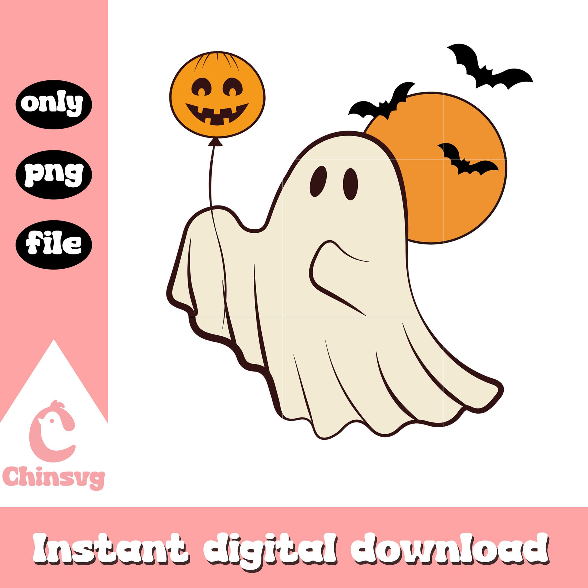 Pumpkin balloon and spooky ghost png, horror halloween png