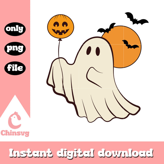 Pumpkin balloon and spooky ghost png, horror halloween png
