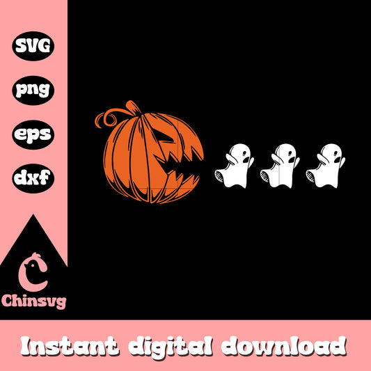 Pumpkin eating ghost design svg, funny halloween​ svg, ghost svg