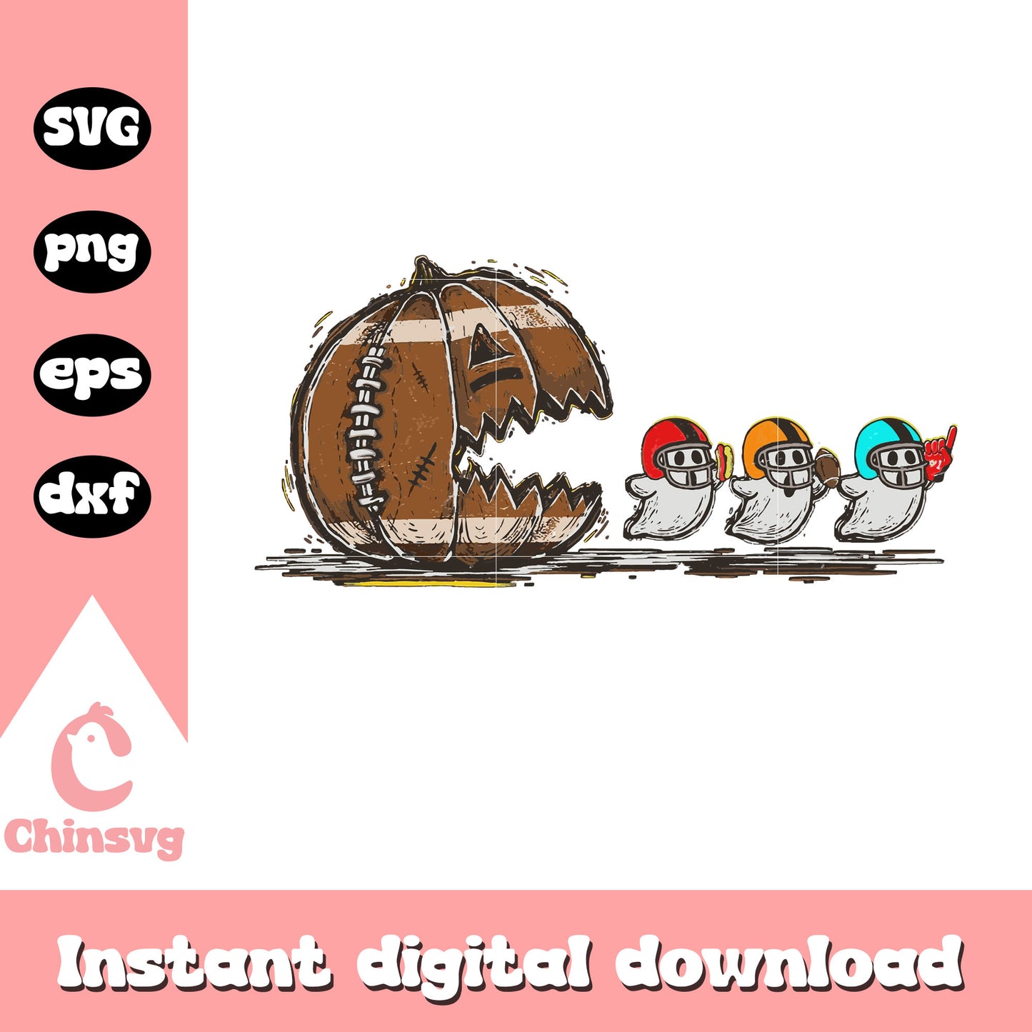 Pumpkin eating ghost football design svg, football vibes svg