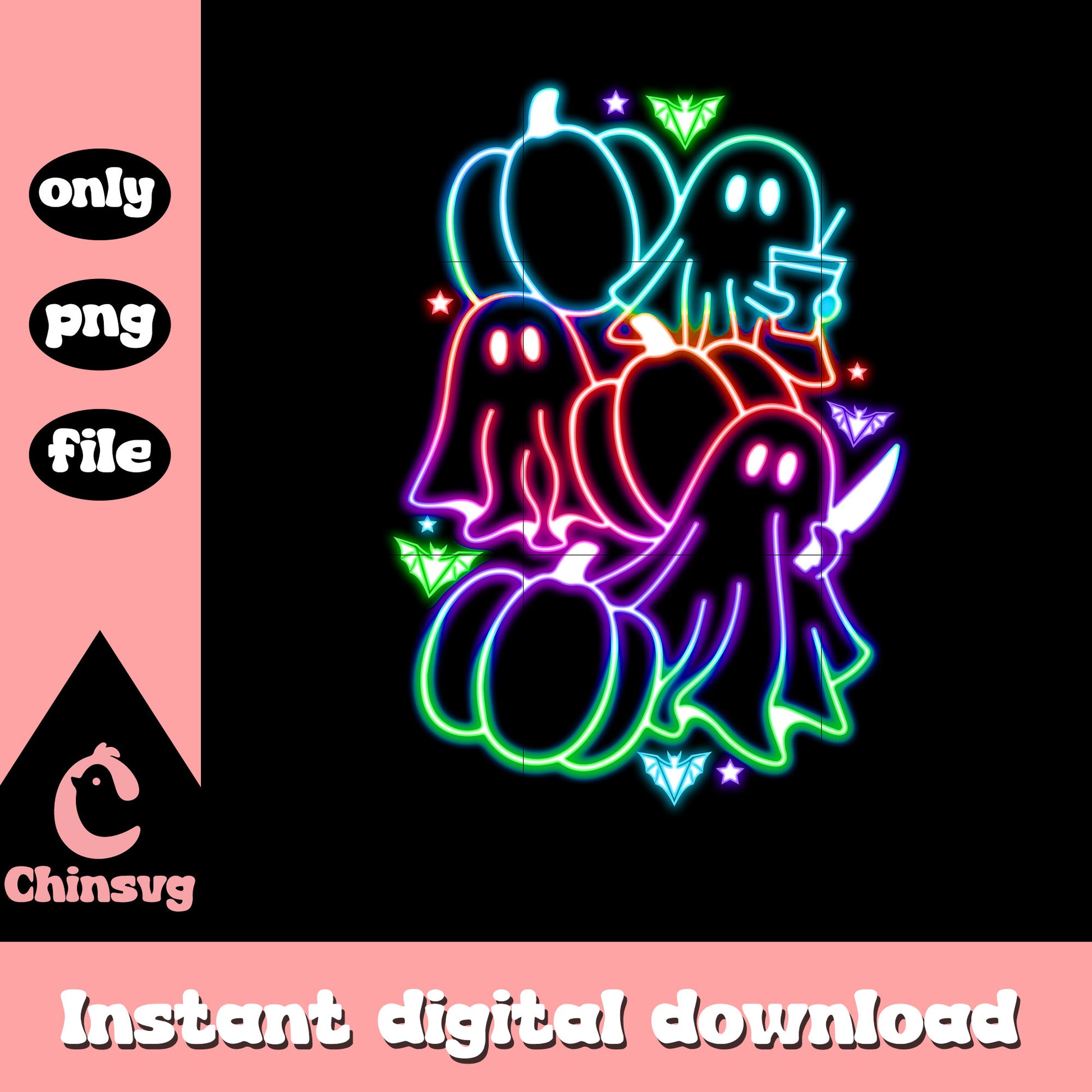 Pumpkin halloween ghost neon design png, cute ghost pictures png