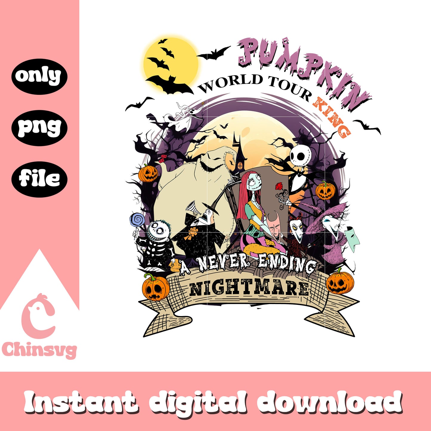 Pumpkin king world tour nightmare png, nightmare before christmas png