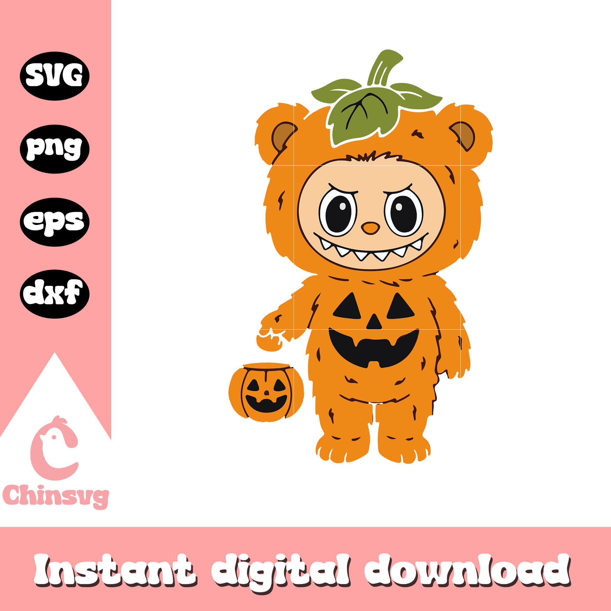 Pumpkin labubu design svg, labubu halloween​ svg, pumpkin svg