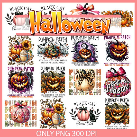 Pumpkin patch horror halloween design png, halloween black cat​ png