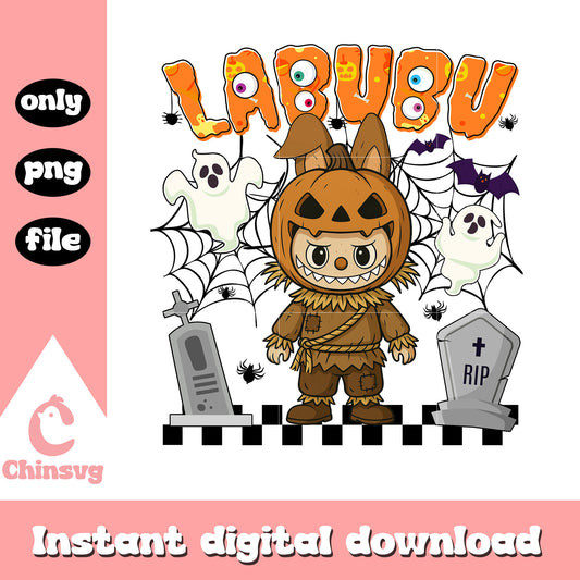 Pumpkin scarecrow labubu ver halloween design png, monster labubu png