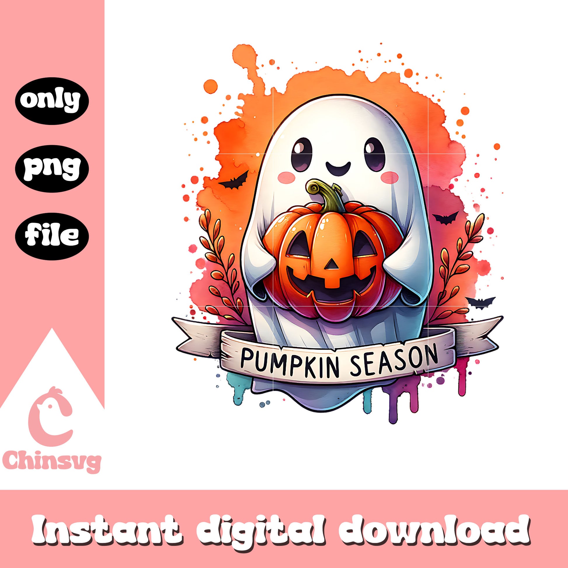 Pumpkin season ghost and pumpkin png, horror pumpkin png