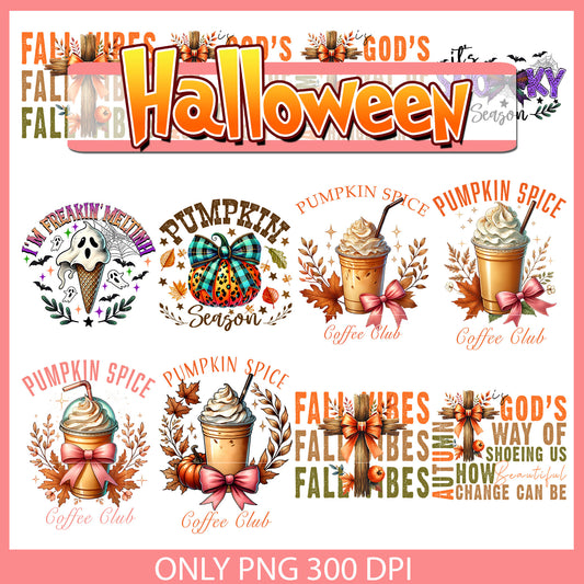 Pumpkin season halloween bundle png, fall vibes​ png, pumpkin png