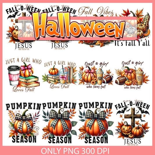 Pumpkin season halloween design bundle png, halloween pumpkin clipart​