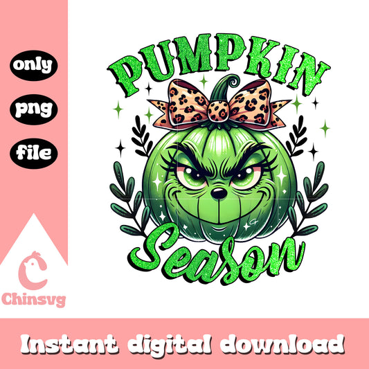 Pumpkin season ribbon girnch design png, halloween grinch png