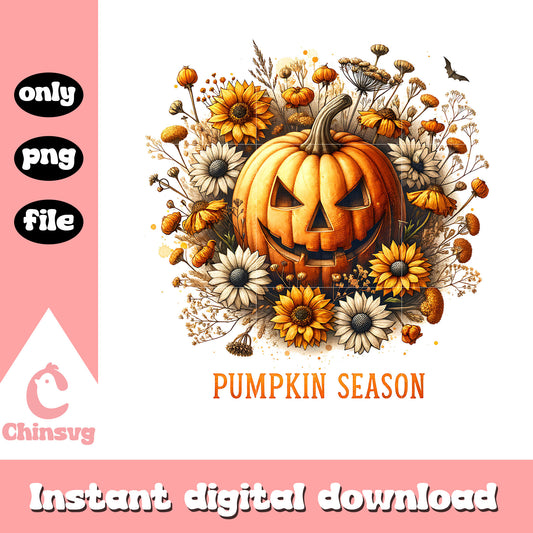 Pumpkin season vintage floral png, pumpkin png