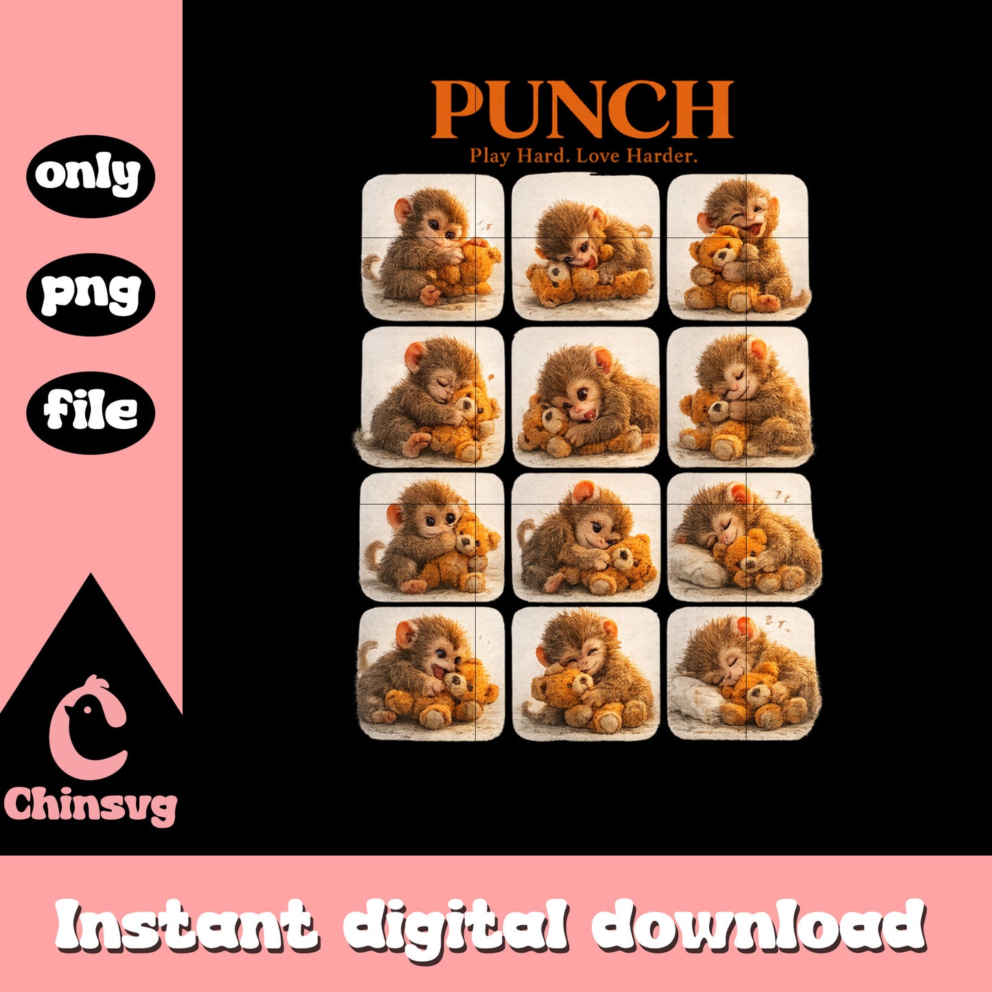 Punch monkey emotion design png, cute monkey png, trendy png