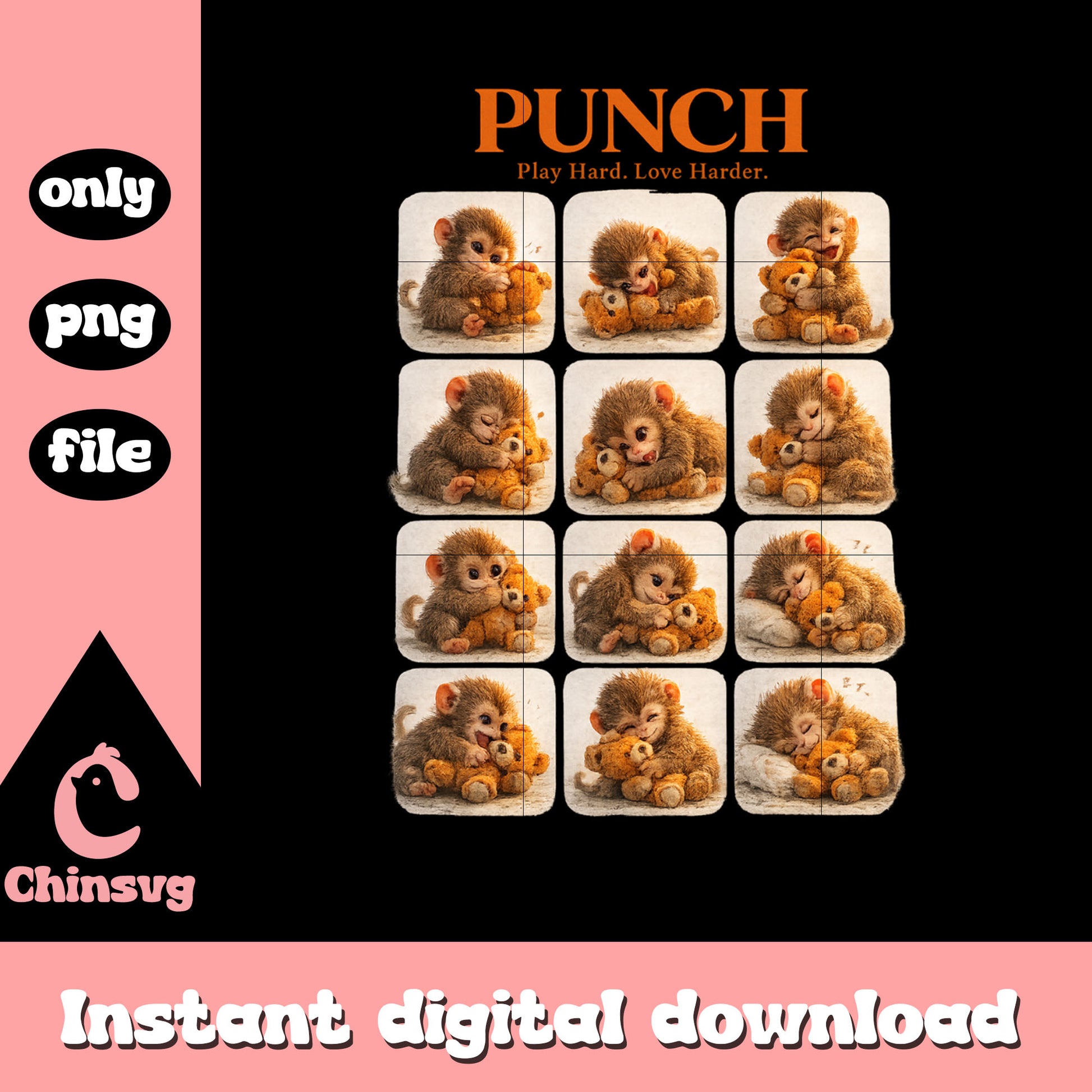 Punch monkey emotion design png, cute monkey png, trendy png