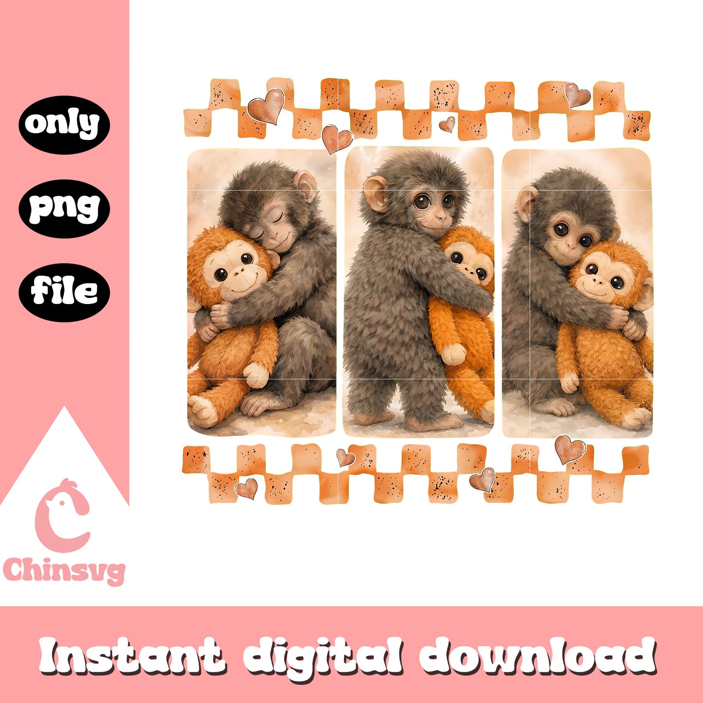 Punch monkey is hugging friend png, punching monkey​ png