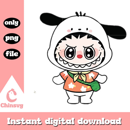 Puppy suit labubu cute doll design png, labubu outfits png