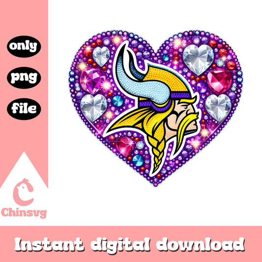 Purple diamon heart vikings png, design vikings​ nfl png