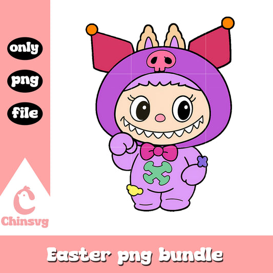 Purple kuromi labubu cute doll drawing png, kuromi labubu png