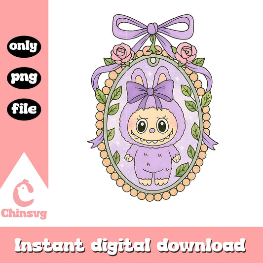Purple labubu coquette bow floral mirror design png, labubu toy png  