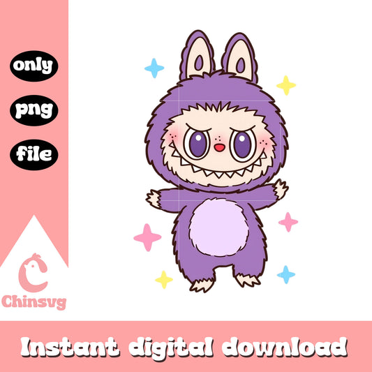 Purple player labubu clothes design png, labubu purple png
