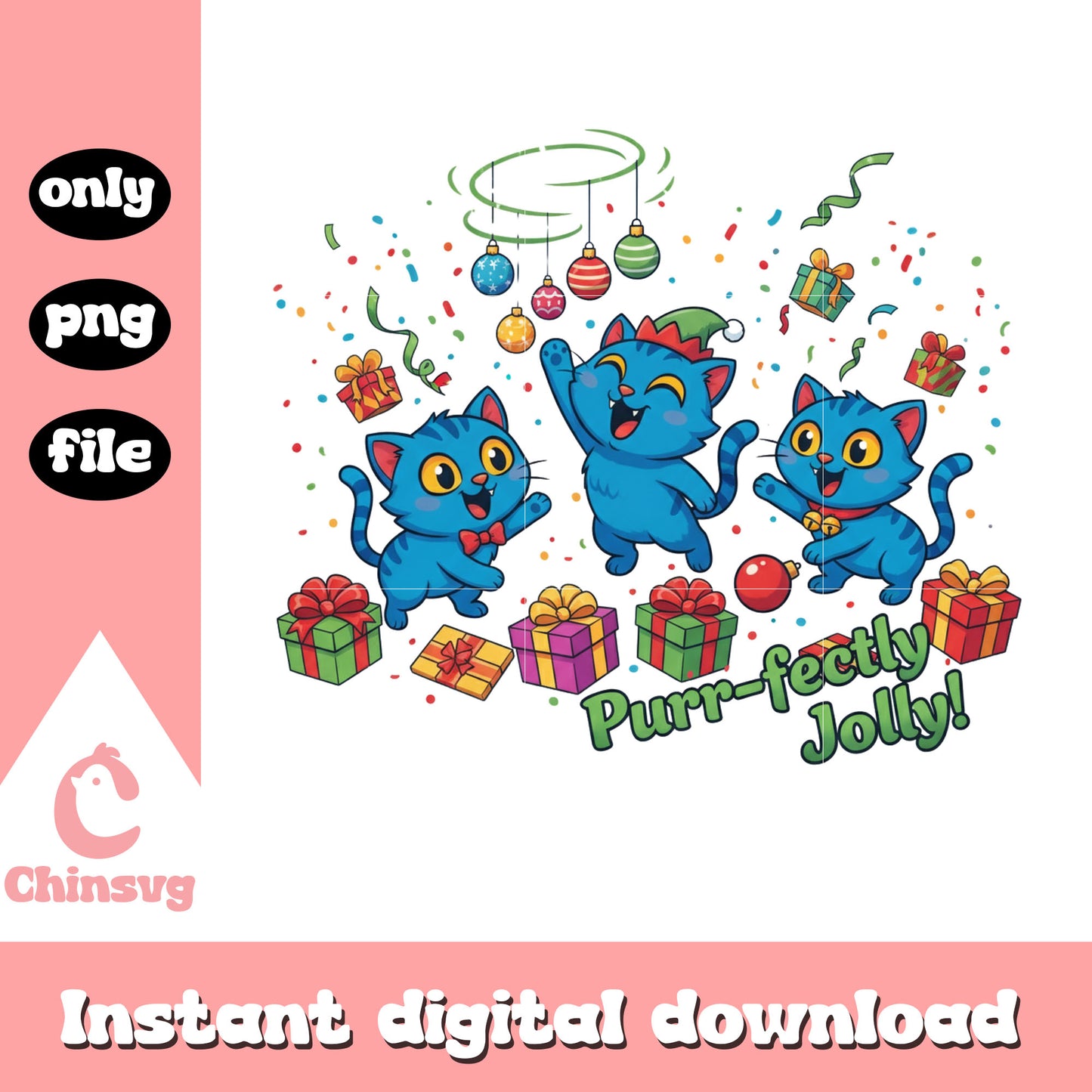 Purr fectly jolly christmas derpy tiger png, merry christmas png