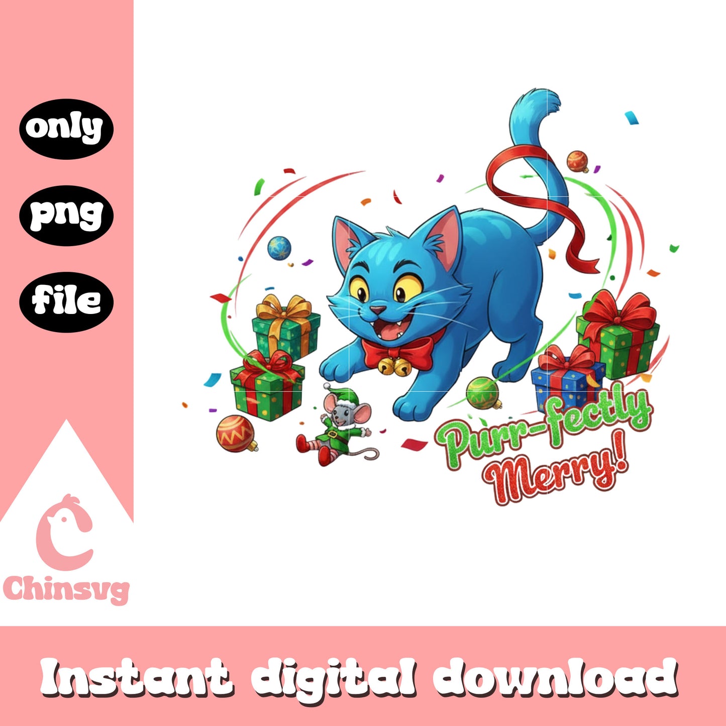 Purr fectly merry christmas derpy tiger png, cute animal png, christmas png