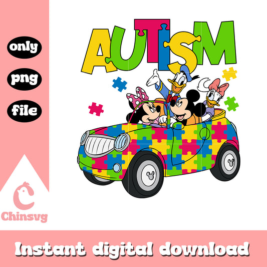Puzzle car mickey and friends png, autism awareness png