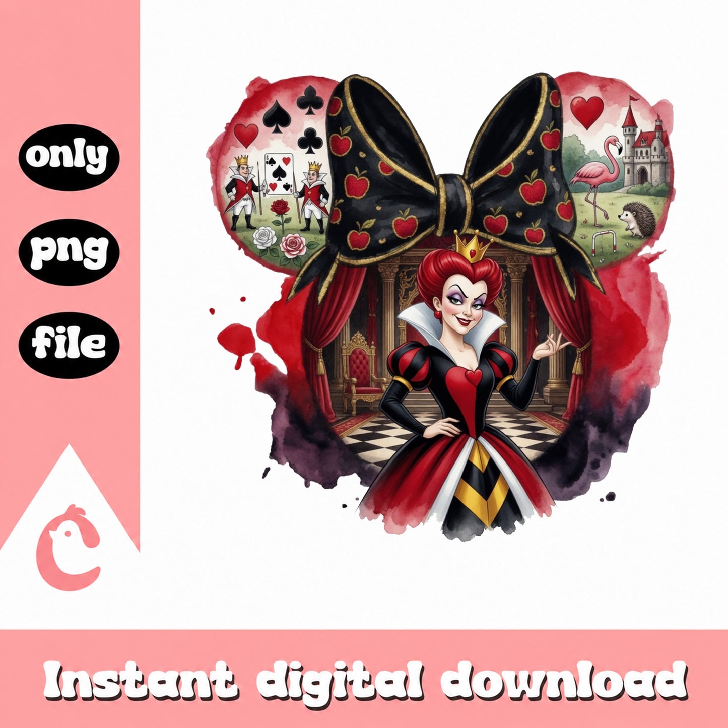 Queen Of Hearts PNG, Disney Villain Coquette Bow PNG, Alice PNG