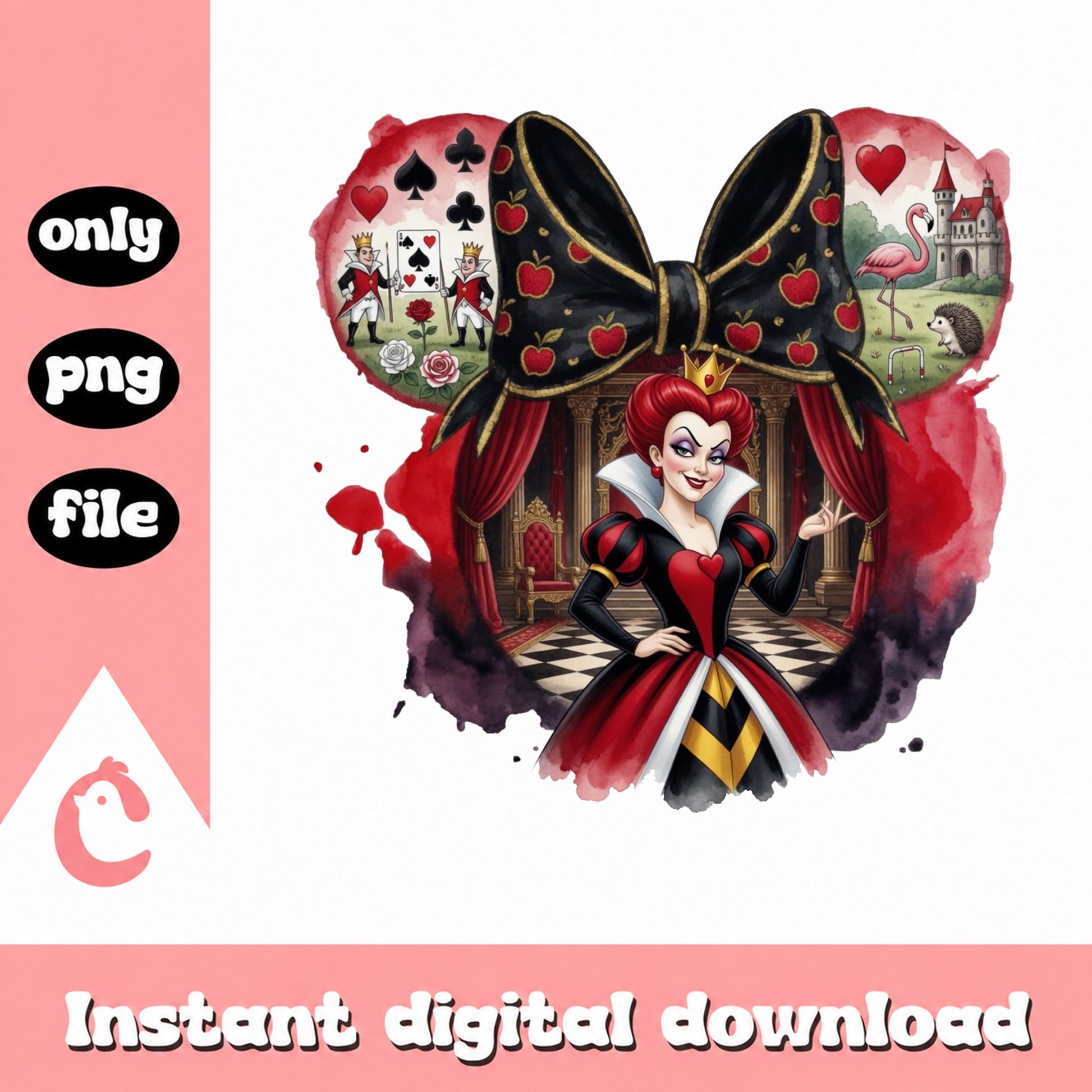 Queen Of Hearts PNG, Disney Villain Coquette Bow PNG, Alice PNG