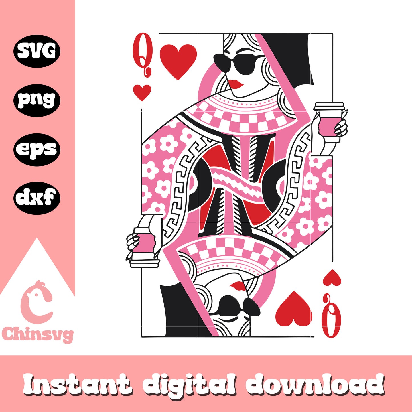 Queen of hearts coffee lover design svg, Q card svg, trending svg
