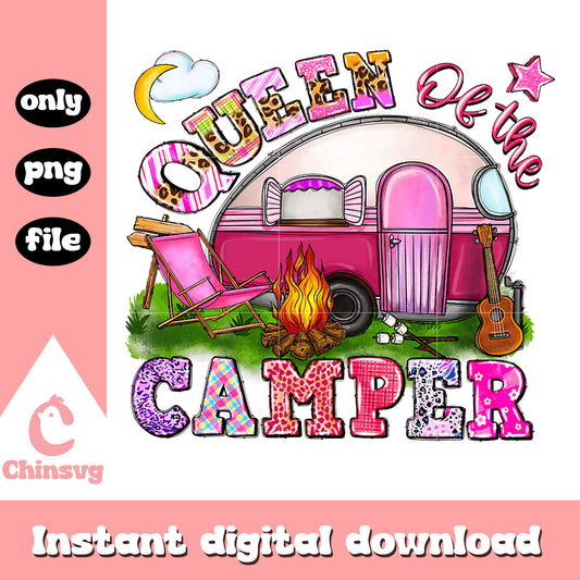 Queen of the camper pink design png, go camping png, queen png