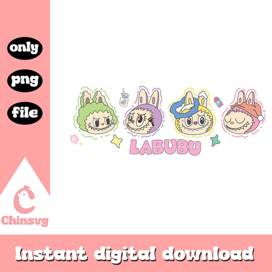 Quirky crew labubu cute doll design png, labubu outfits png