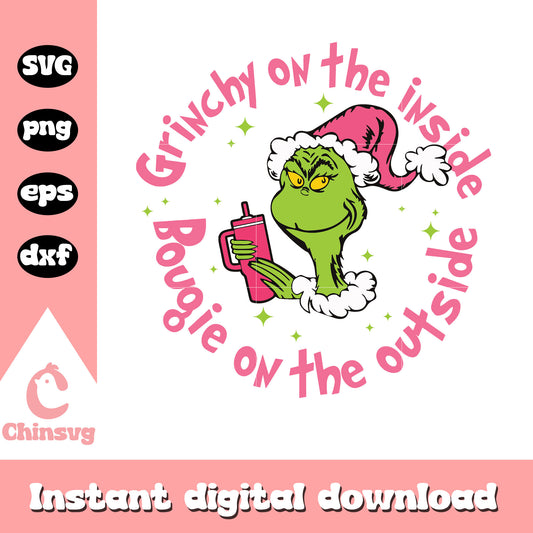 Quote grinchy on the inside christmas pink svg, grinch pink​ svg