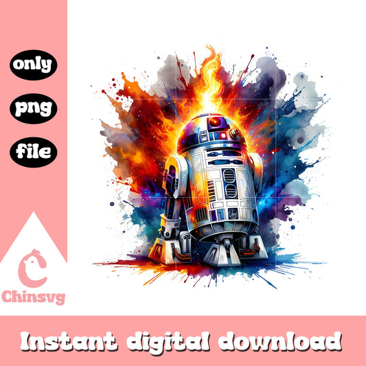 R2-d2 posing watercolor design png, d2 r2 star wars png