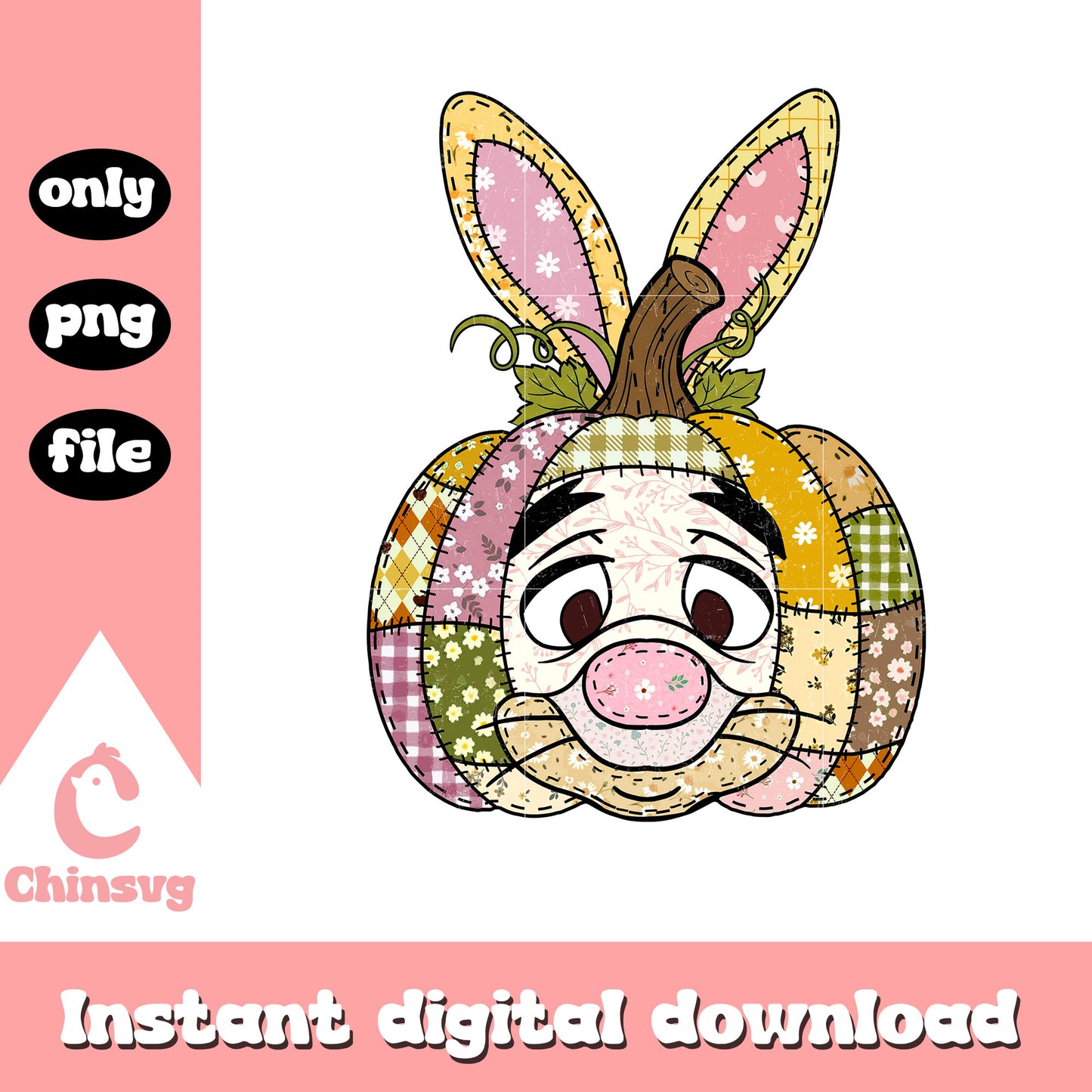 Rabbit preppy floral pumpkin png, halloween disney png