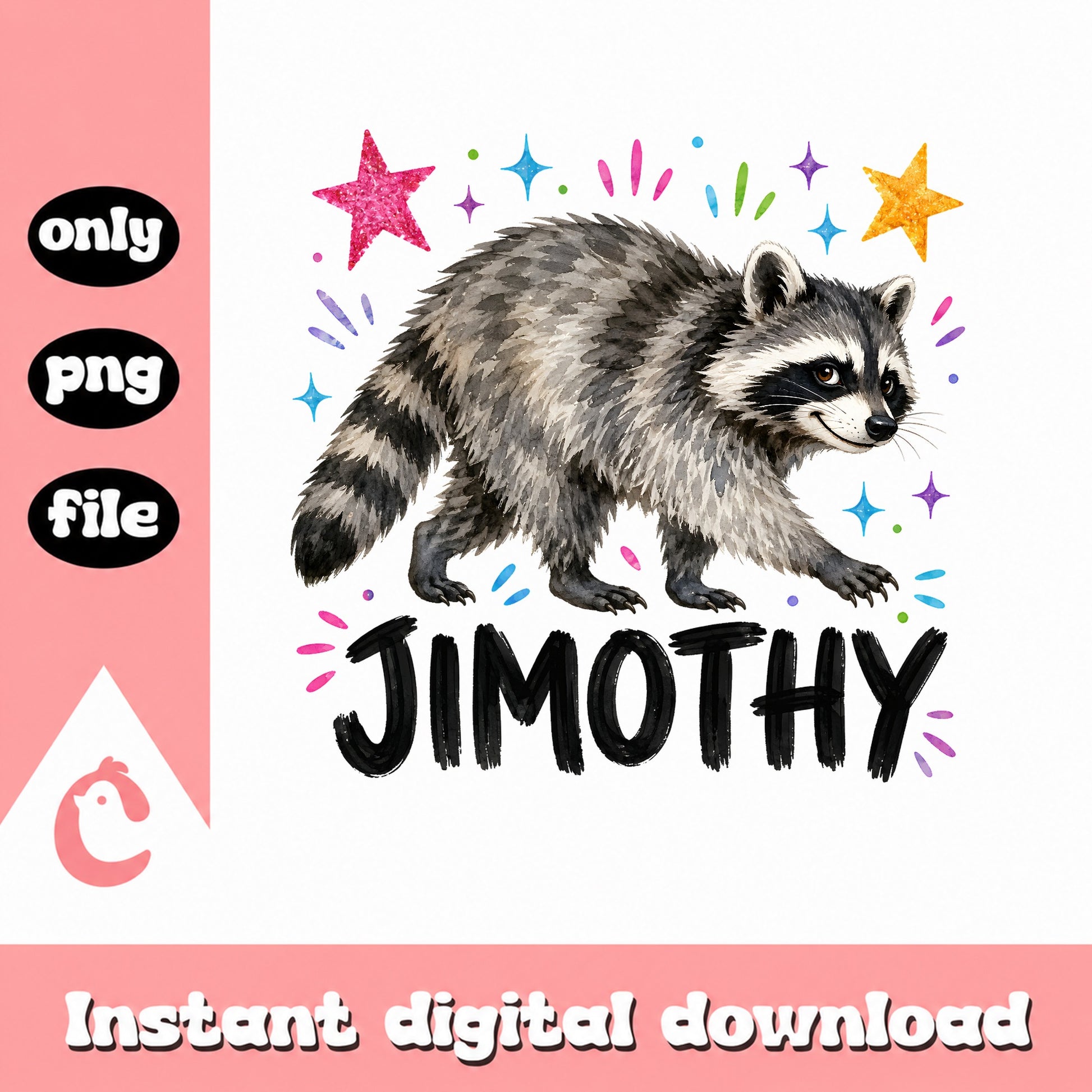 Raccoon Jimothy PNG, Personalized Animal Clipart, Instant Download PNG