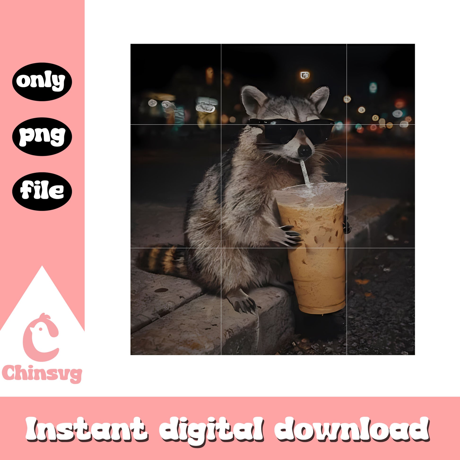 Raccoon drinking funny design png