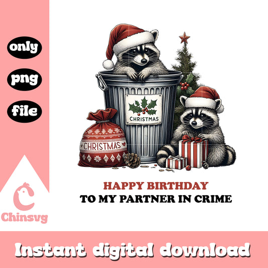 Raccoon santa hat christmas quote png, merry christmas raccoon​ png