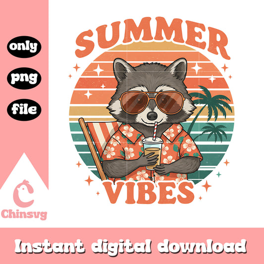 Raccoon drinking summer vibes png, raccoon funny​ png, summer vibes png