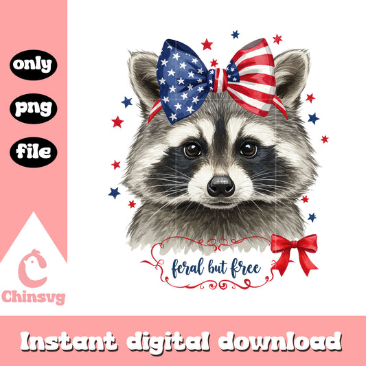 Raccoon face feral but free america png, the 4th of july png