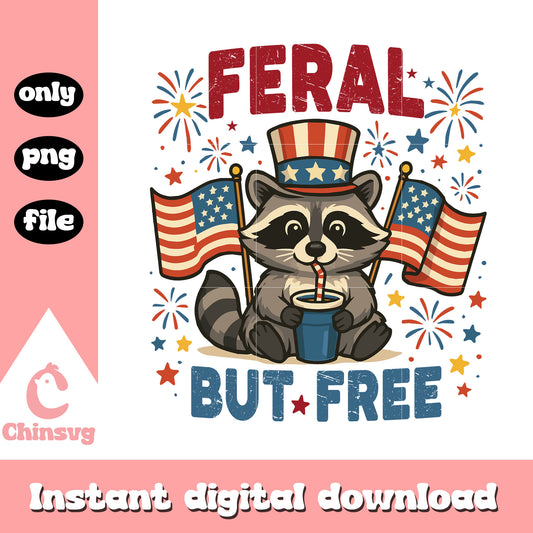 Raccoon feral but free america flag png, america 4th july png