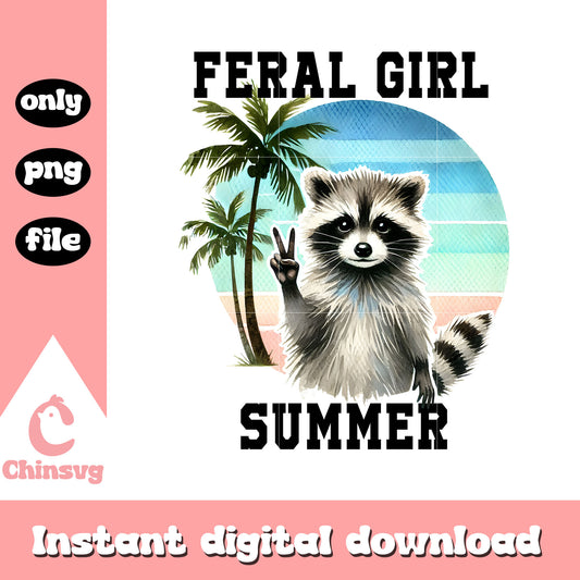 Raccoon feral girl summer design png, raccoon cartoon png