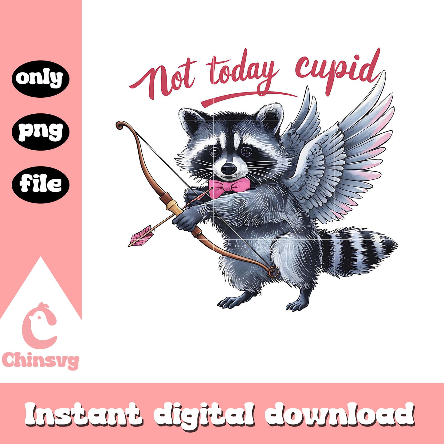 Raccoon not today cupid png, valentine cupid png, funny raccoon png